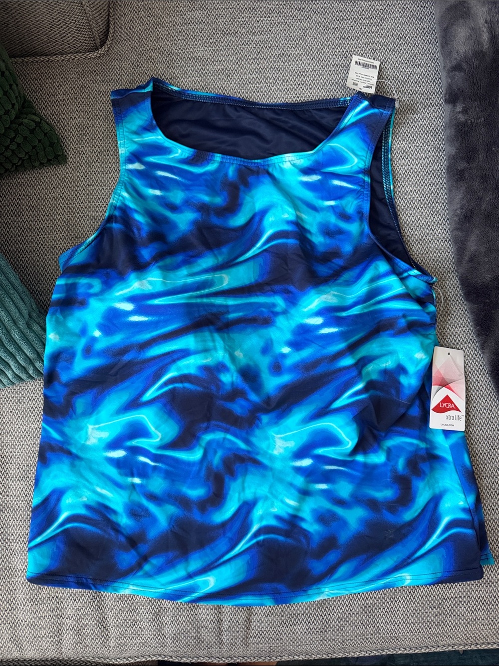 Lands End Women’s Blue Wave Tankini Top - Lycra Swim, 18W NWT